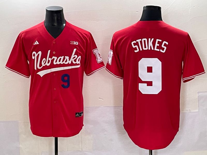 Men Nebraska Cornhuskers #9 Stokes Red 2025 Joint Name NCAA Jersey style 2